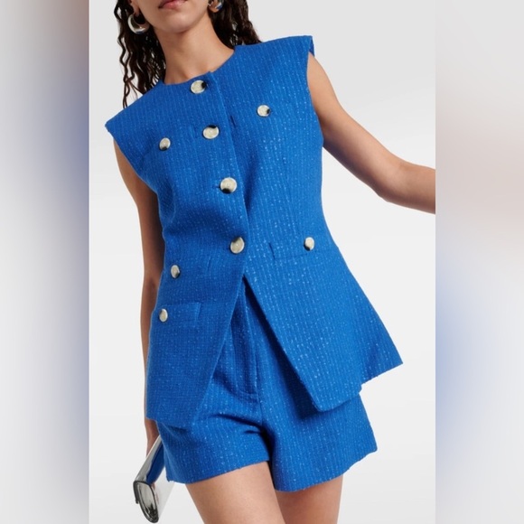 Veronica Beard Tamara tweed cotton blend vest cobalt - Picture 3 of 11